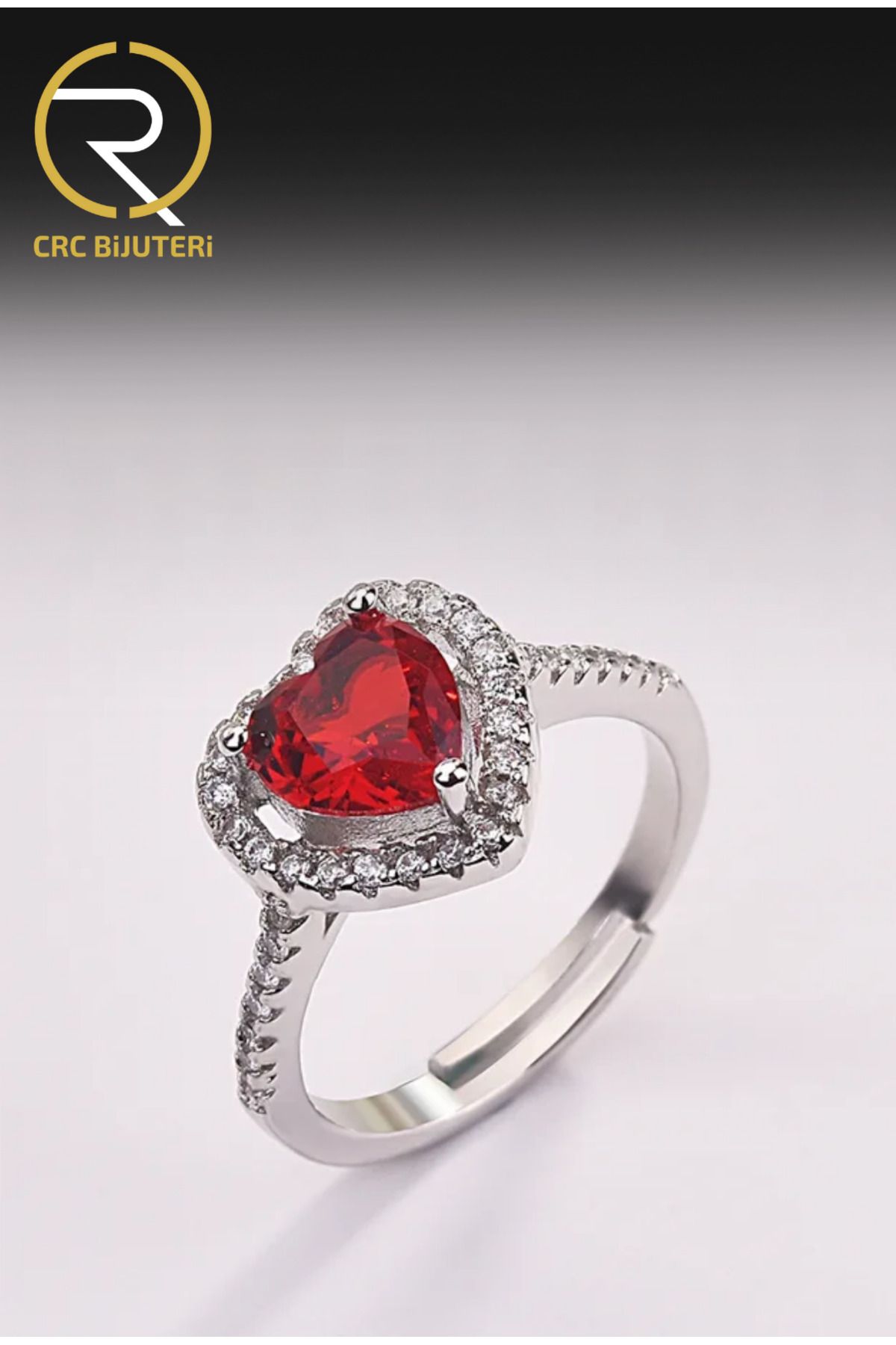 Crc Bijuteri-Heart Steel Single Stone Adjustable Women's Ring - Serious Relationship Design 4