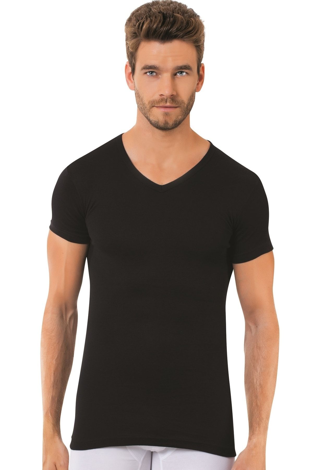 3 Pcs Men's Half Sleeve 100% Cotton Combed Cotton Single Jersey V-Neck Undershirt