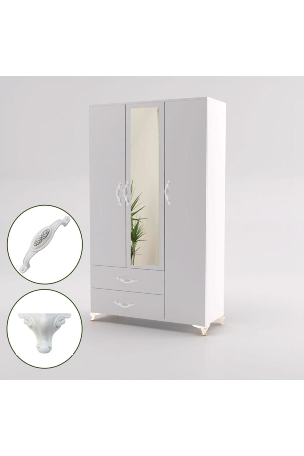 Bygolden Beyaz Avangard 3 Kapılı 2 Çekmeceli Gardırop fotoğrafı 2 (önizleme)