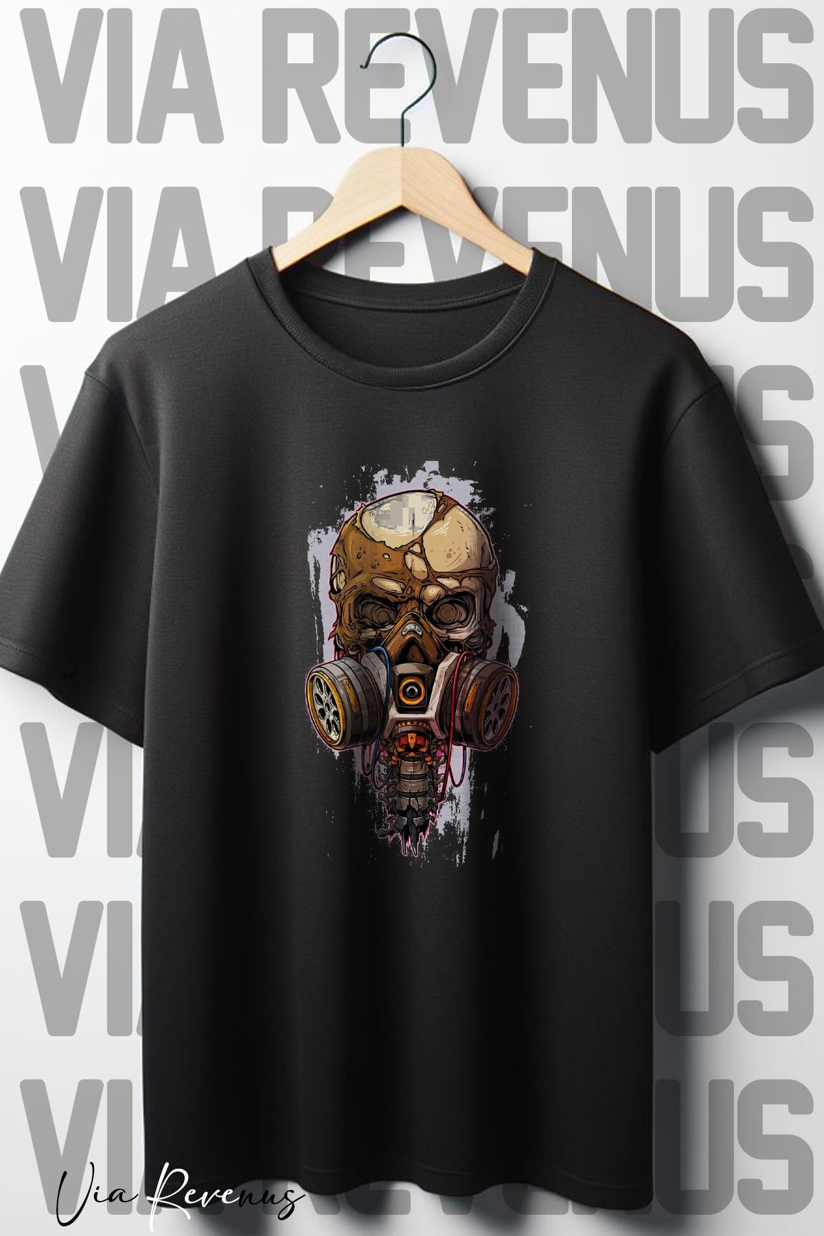 Vordevia Tricou Negru Oversize Cu Imprimeu Mecanic Cu Craniu Unisex - 2XL