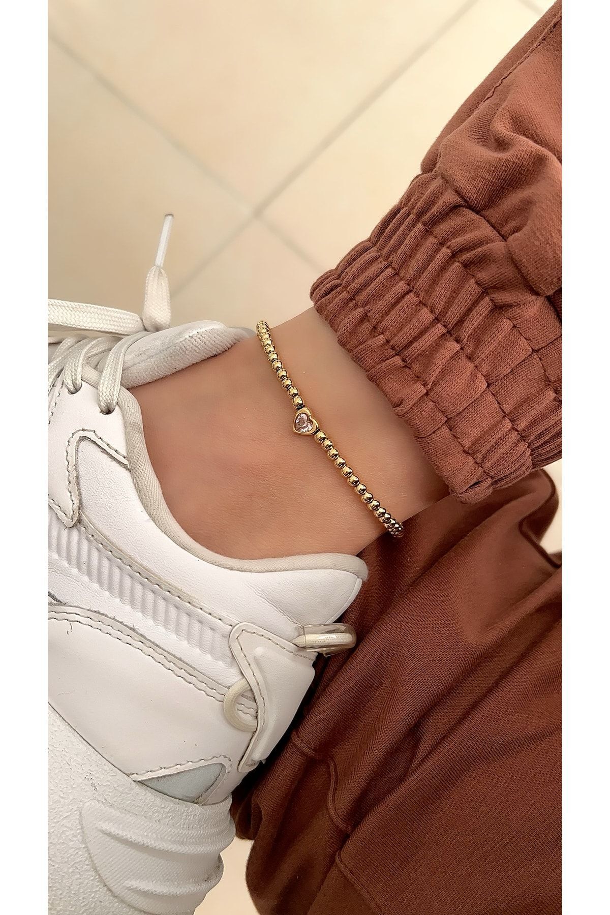 SU PERİSİ TAKI BİJUTERİ Çelik Gold Pembe Zirkon Taşlı Dorika Halhal