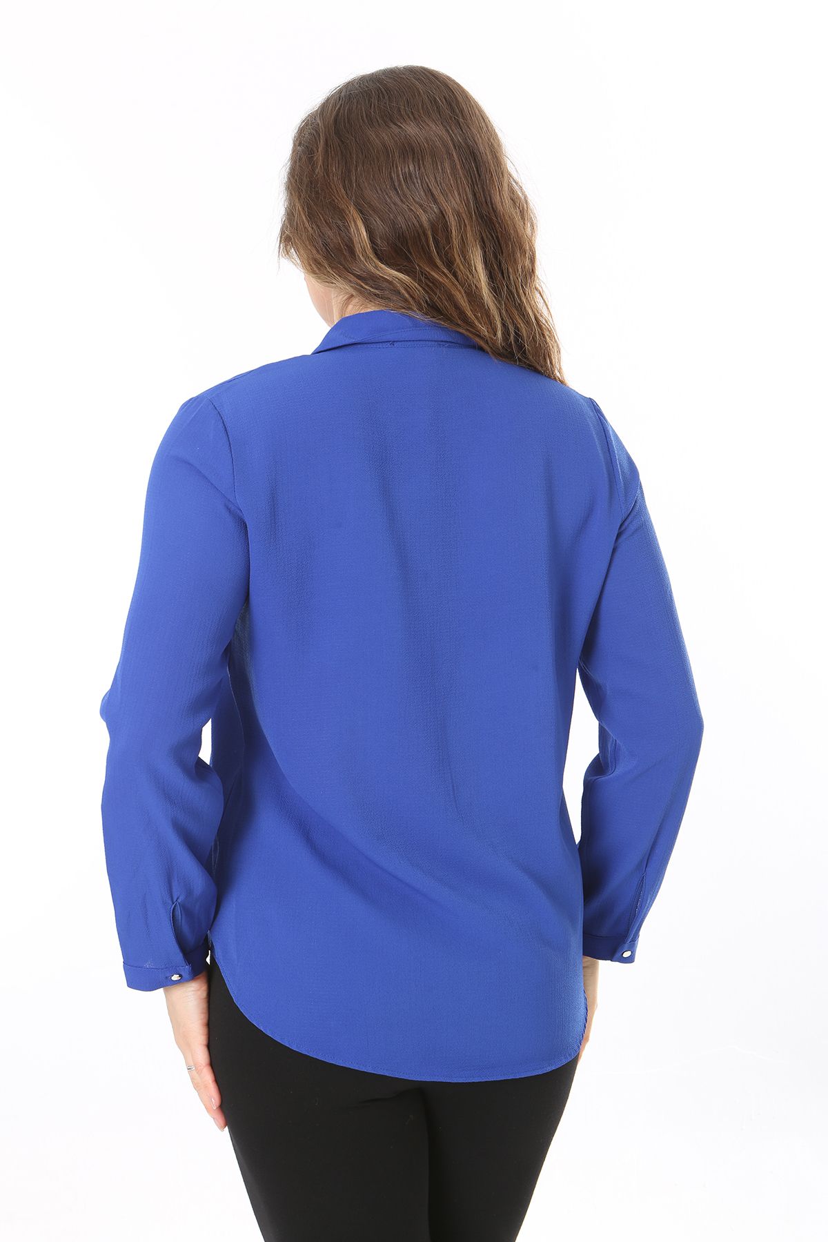 Şans-Plus Size Saks Blouse - Hidden Placket and Front Button Detail 65N38019 5