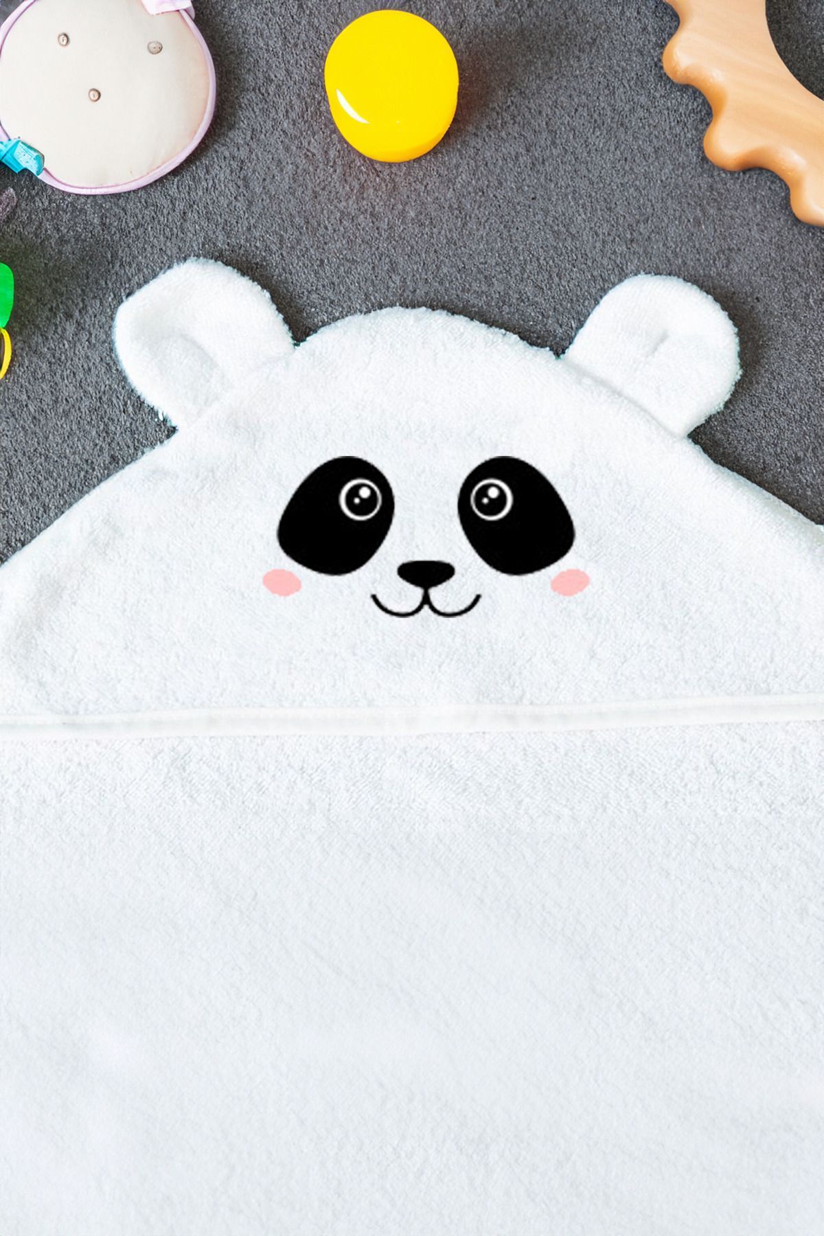 Canestar %100 Pamuk Bebek Havlu Kundak - Bebek Banyo Havlusu 75x75cm Panda Desenli fotoğrafı 2 (önizleme)