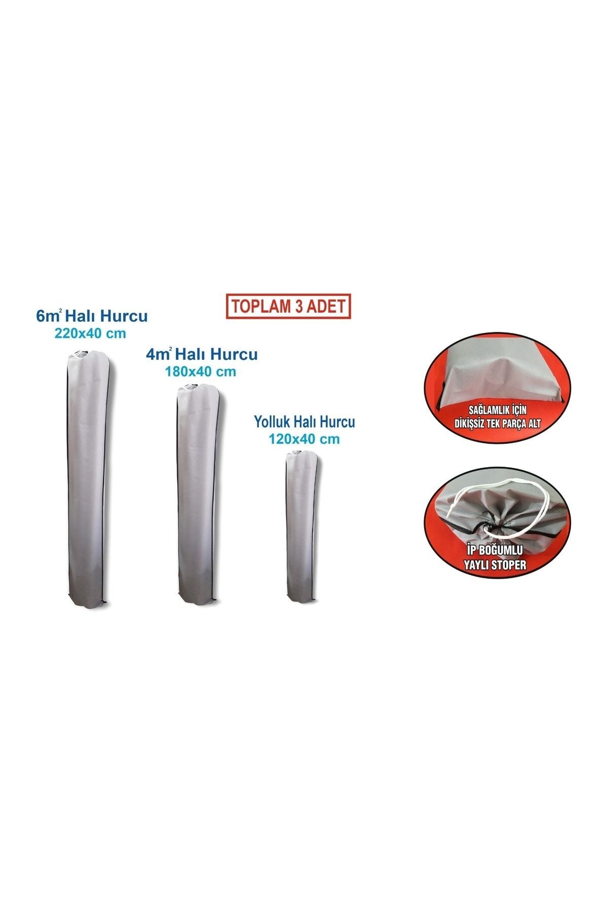 Halı Hurç Halı Taşıma Saklama Torbası 3 Adet 6m²-4m²-yolluk. Gri Renk