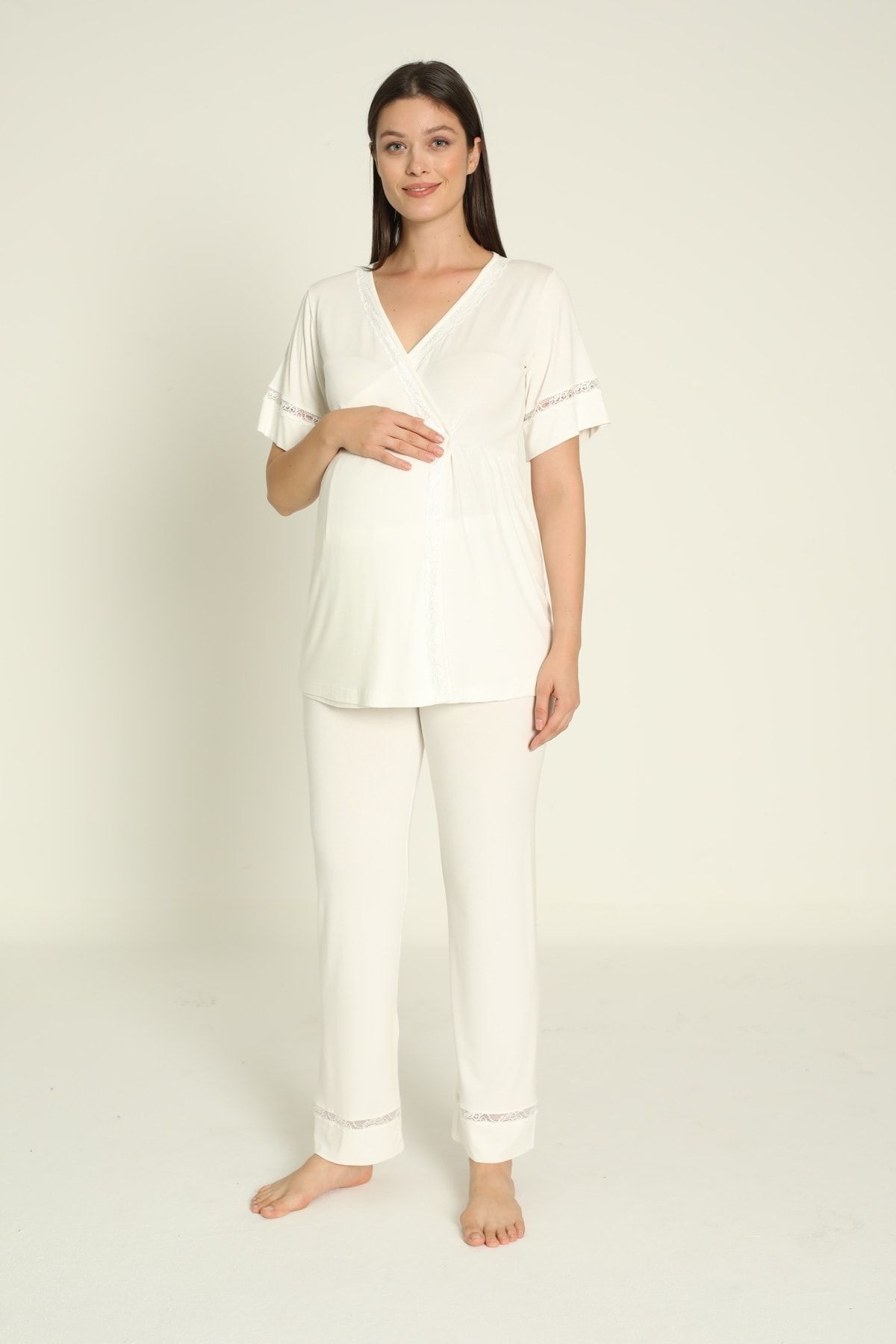 Miss Dünya Lissa Beyaz Sabahlıklı Hamile Ve Lohusa Pijama Takımı fotoğrafı 5 (önizleme)