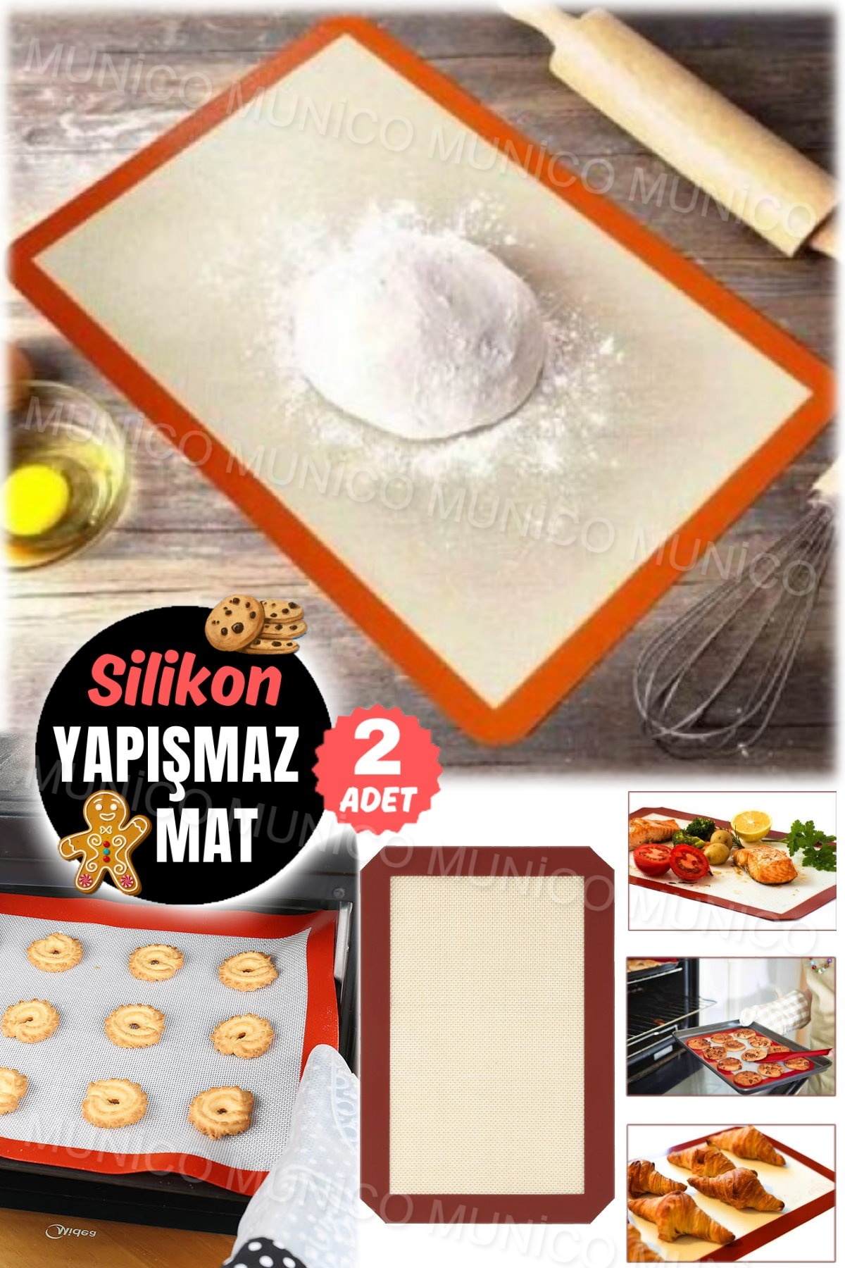 2Pcs Kitchen Silicone Baking Mat Set Non-Stick Heat Resistant Mat Mat for Cookie Sheets