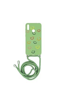 Huawei Y7 2019 Happy Smile Içi Kadife Boyun Askılı Kılıf Yeşil YHA072
