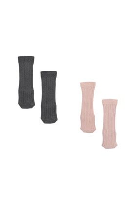 2'li Diz Altı Organik Pamuklu Çorap - Pembe Gri DZCRP