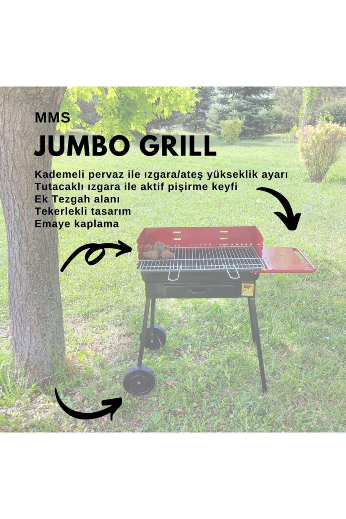 Mehtap Jumbo Girll Tek Sehpalı Tekerlekli Mangal ( Izgara Ölçüsü : 34x63 Cm ) 4