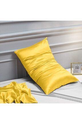 %100 Ipek Pamuklu Saten Sarı Renk Yastık Kılıfı 50x70cm s1