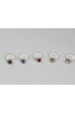 NETİCE ÖYLEK Trenddünyası Çiçekli Taşlı Ayarlanabilir Kız Çocuk Yüzükleri 5 Adet