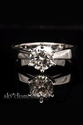 Round Kesim 6 Tırnaklı Tek Taş Sky Diamond Gümüş Yüzük syzk006649