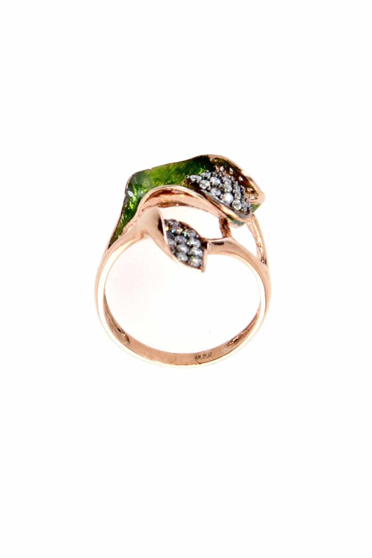 Zirkon Taşlı Yaprak Rose Gold Kaplama Gümüş Yüzük 3