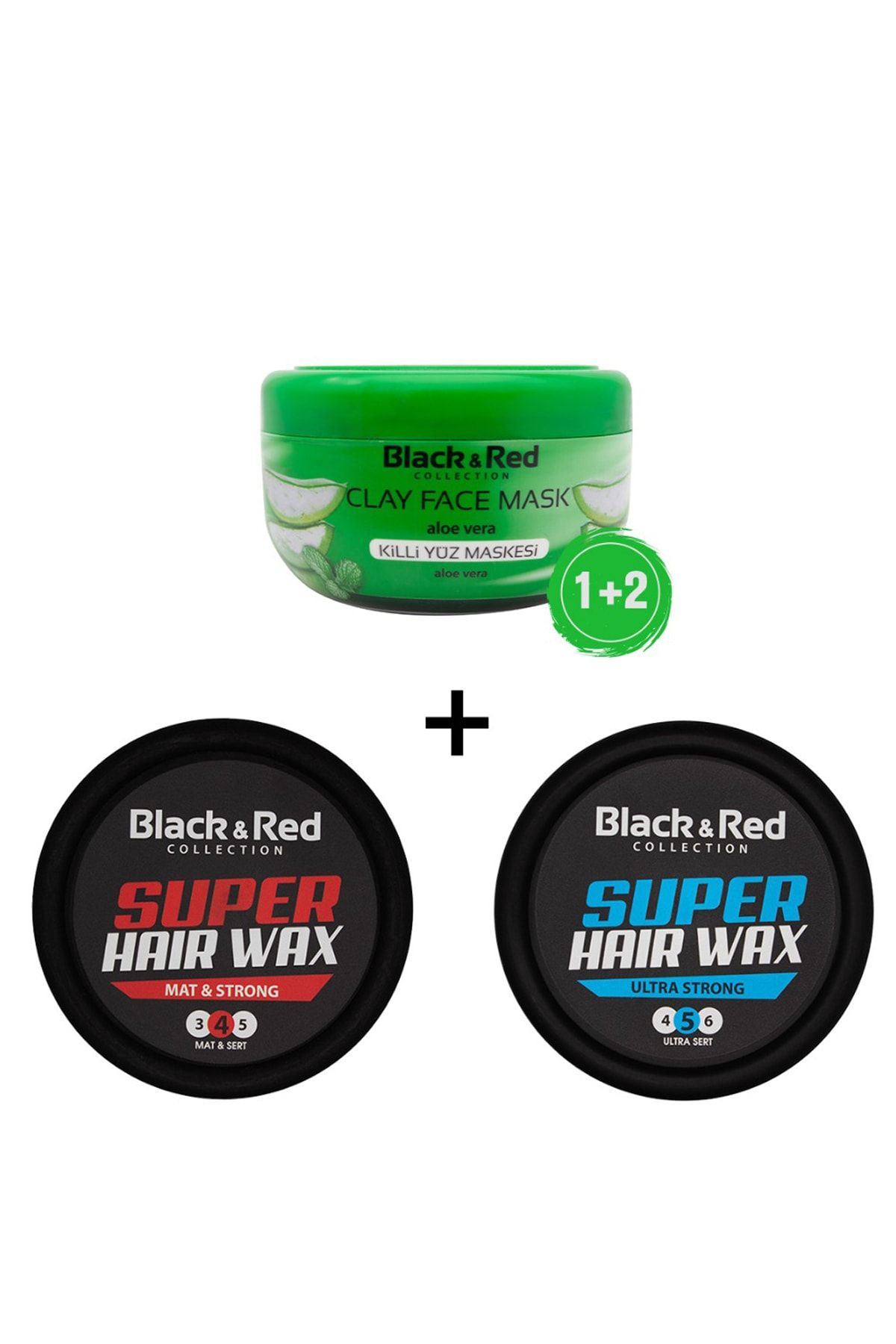 Black Red-Clay Face Mask Aloe Vera 400 Gr+ 2 Pieces 150 MlWax 1