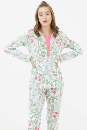 Büyük Beden Uzun Kol Patlı Pijama Takım Yeşil 21Y2421-TAR201.001-R1000