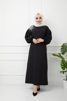 Taşlı Siyah Elbise Elbise01