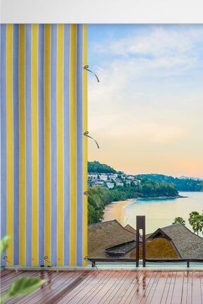 Her Ölçüde Enxboy Seçenekli Bağcıklı Balkon Perdesi-balkon Brandası Sarı Gri 9999148