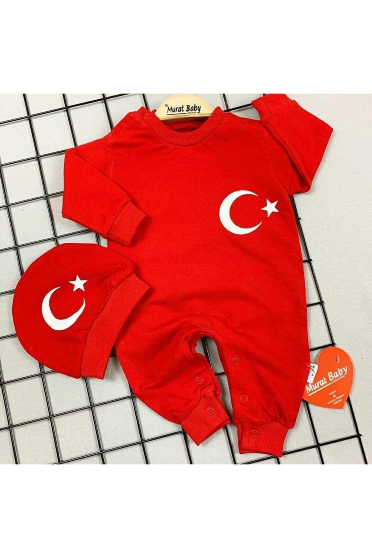 Murat Baby Türkiye Ay Yıldızlı Unısex Şapkalı Penye Tulum