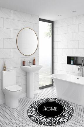 Dekoratif Yıkanabilir Kaymaz Tabanlı Yuvarlak Banyo Paspası KYB-BT-0014-YUVARLAK/100x100