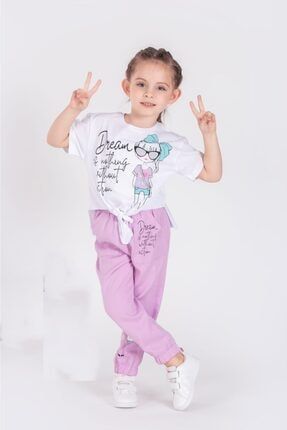 Fkp Kids Önden Bağlamalı Şalvar Pantolonlu Lila Yazlık Ikili Kız Çocuk Takım dmb 2117856