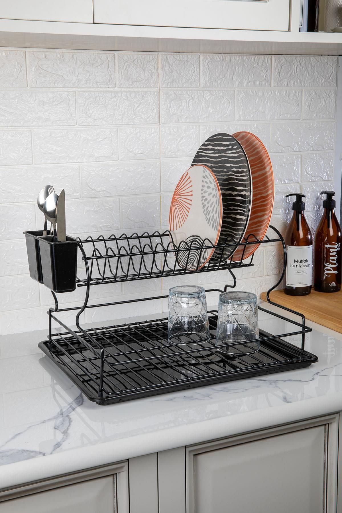 Doreline Stainless 2 Tier Metal Plate Dish Rack Dish Basket Thermo Plastic Coating Black Trendyol