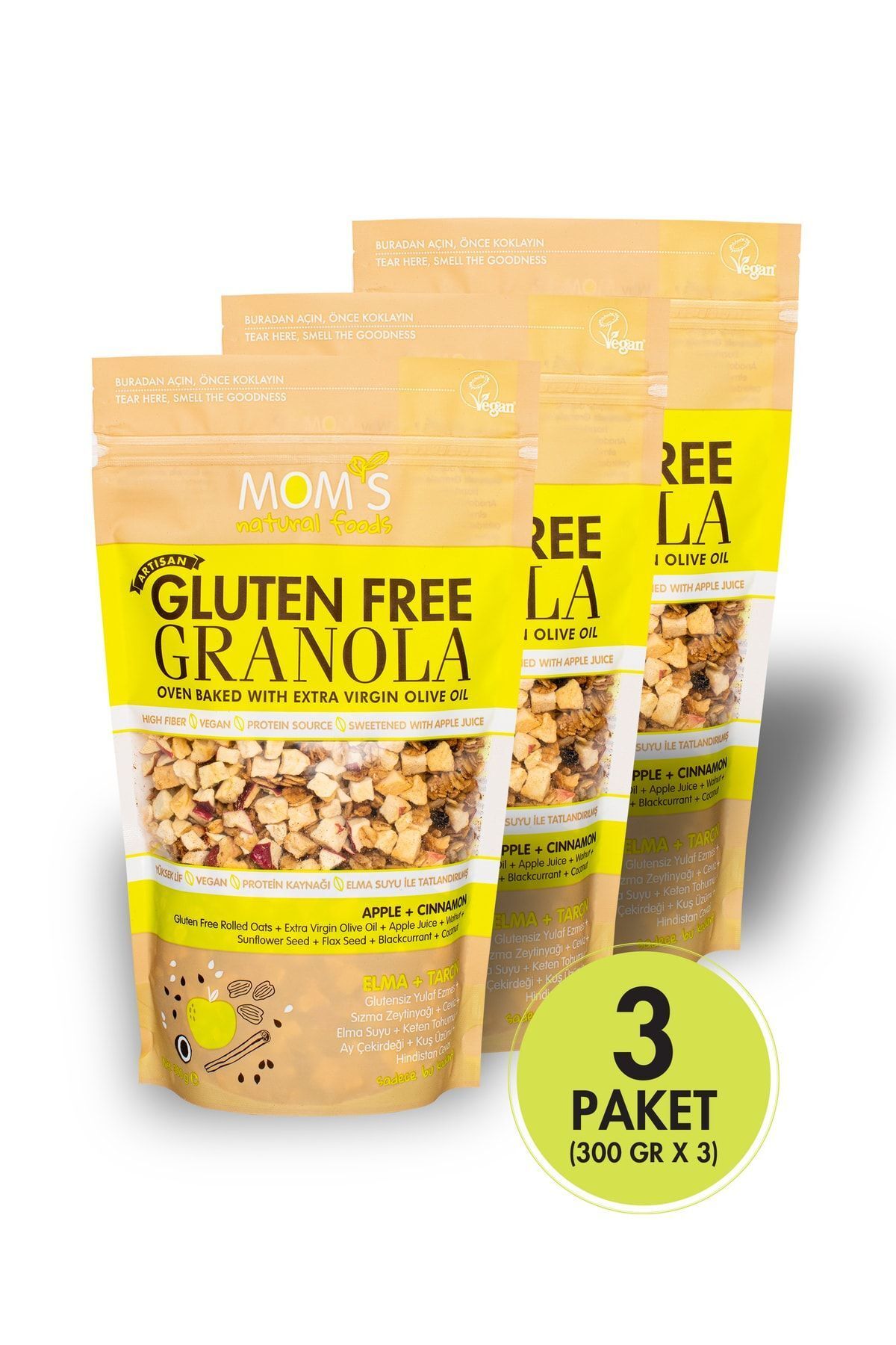 3'lü Glutensiz ELMALI & TARÇINLI Granola 300 G