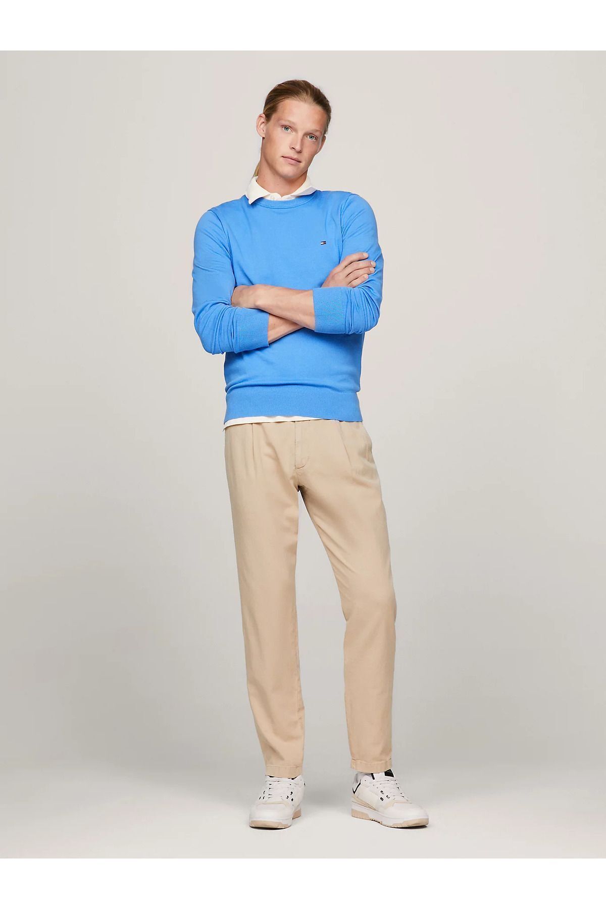 شلوار بژ مردانه قد بلند دکمه دار استفاده روزانه با جیب MW0MW33914-AEG Tommy Hilfiger