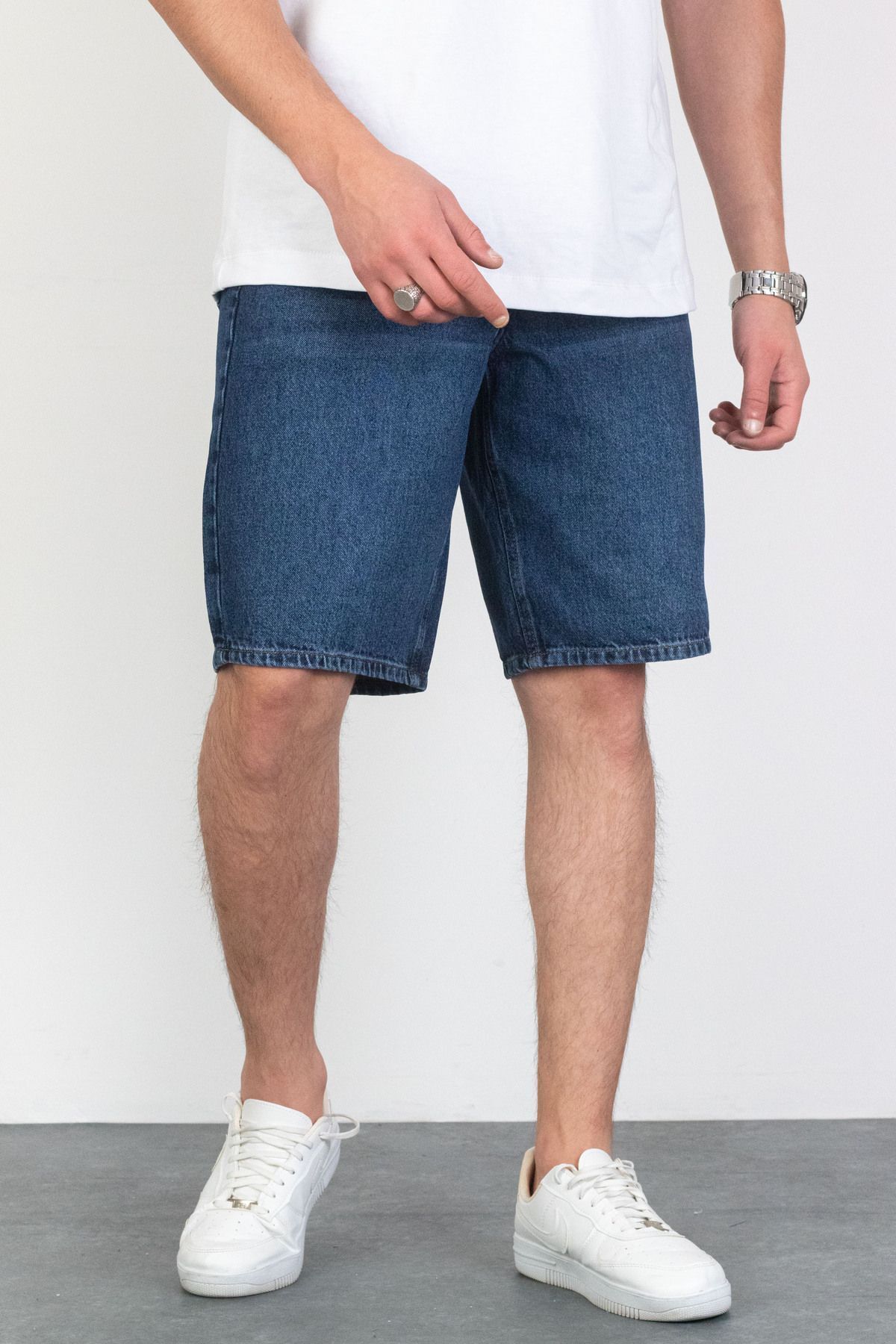 HLT JEANS-Ανδρικό σκούρο μπλε φαρδύ σορτς ARTHUR-BLUE 4