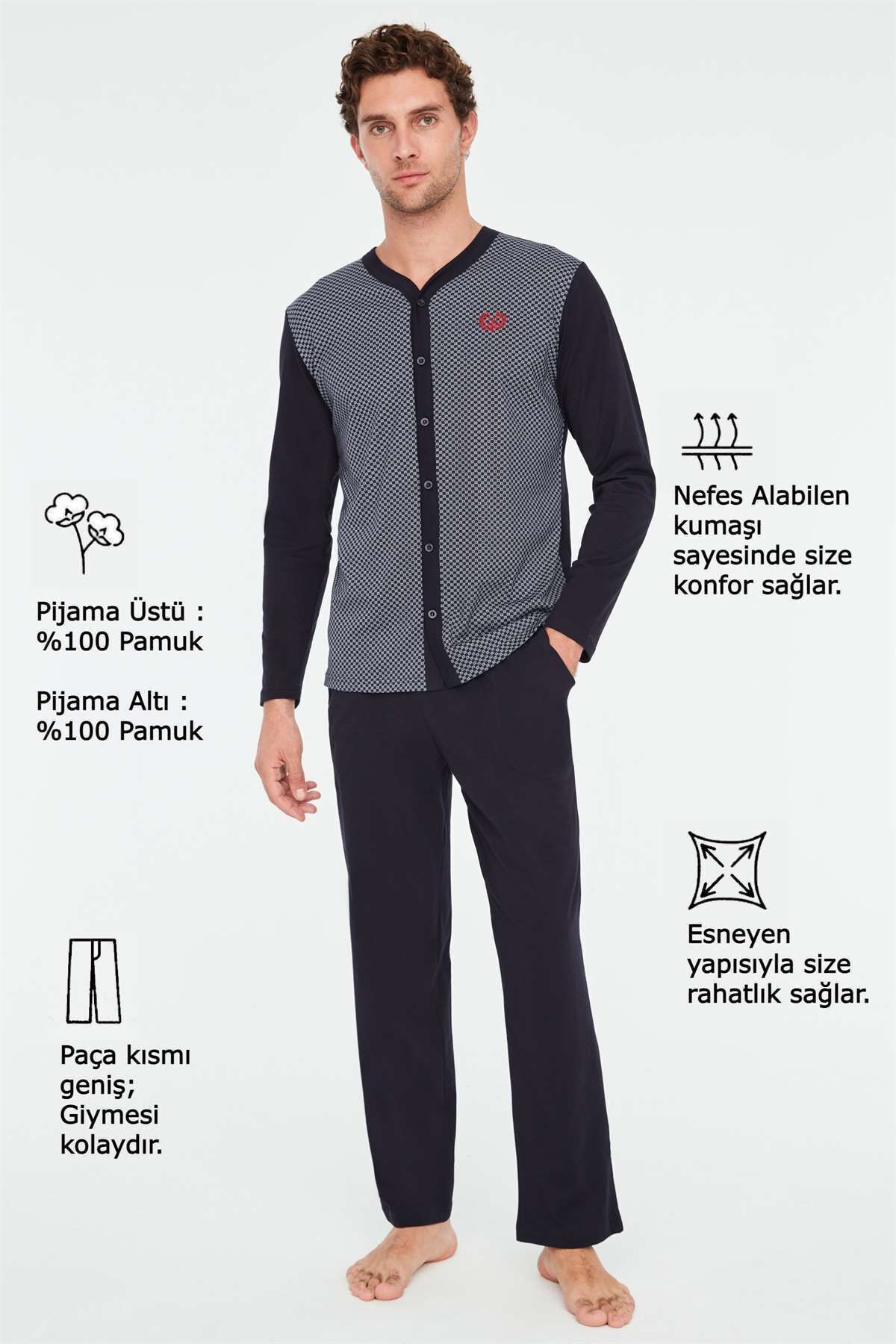 Mod Collection-- طقم بيجامة رجالي باللون الأزرق الداكن 4