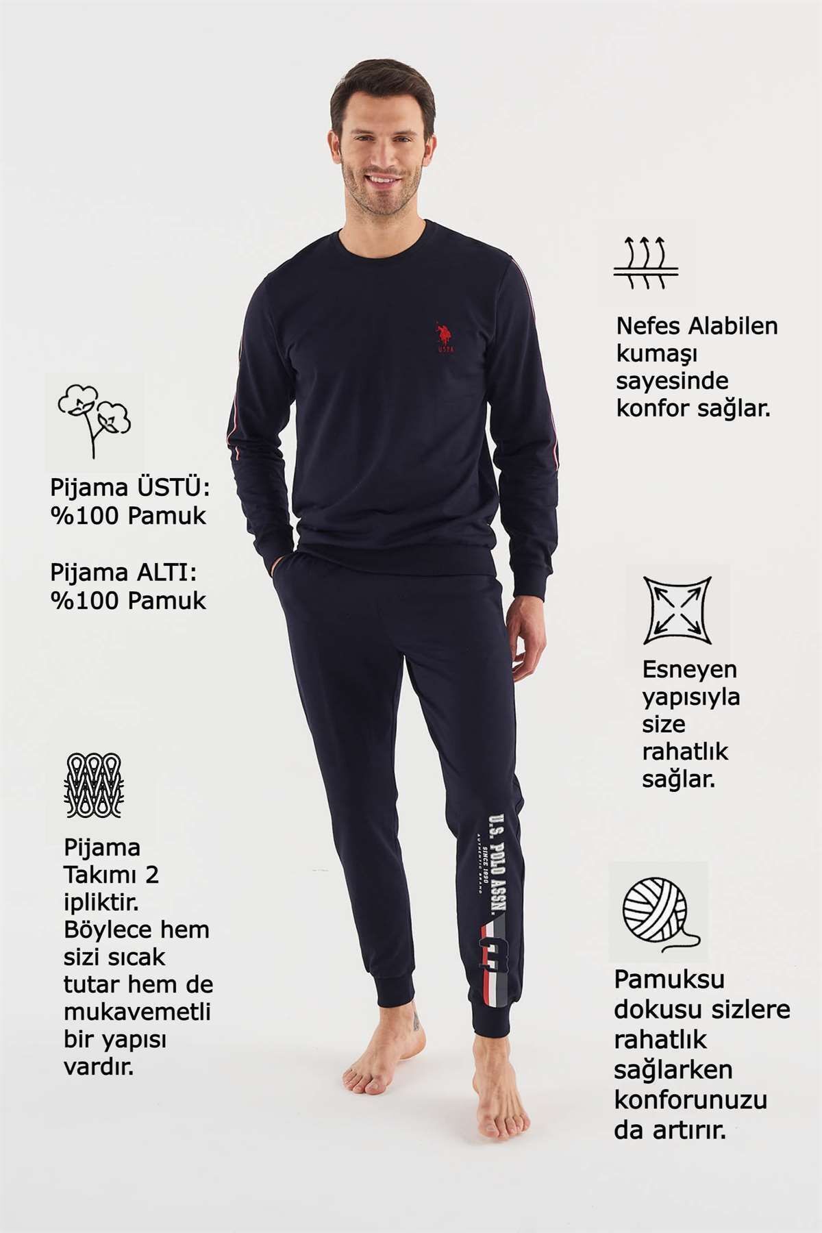 ست پیژامه آبی مردانه لباس خواب سرمه ای U.S. Polo Assn.