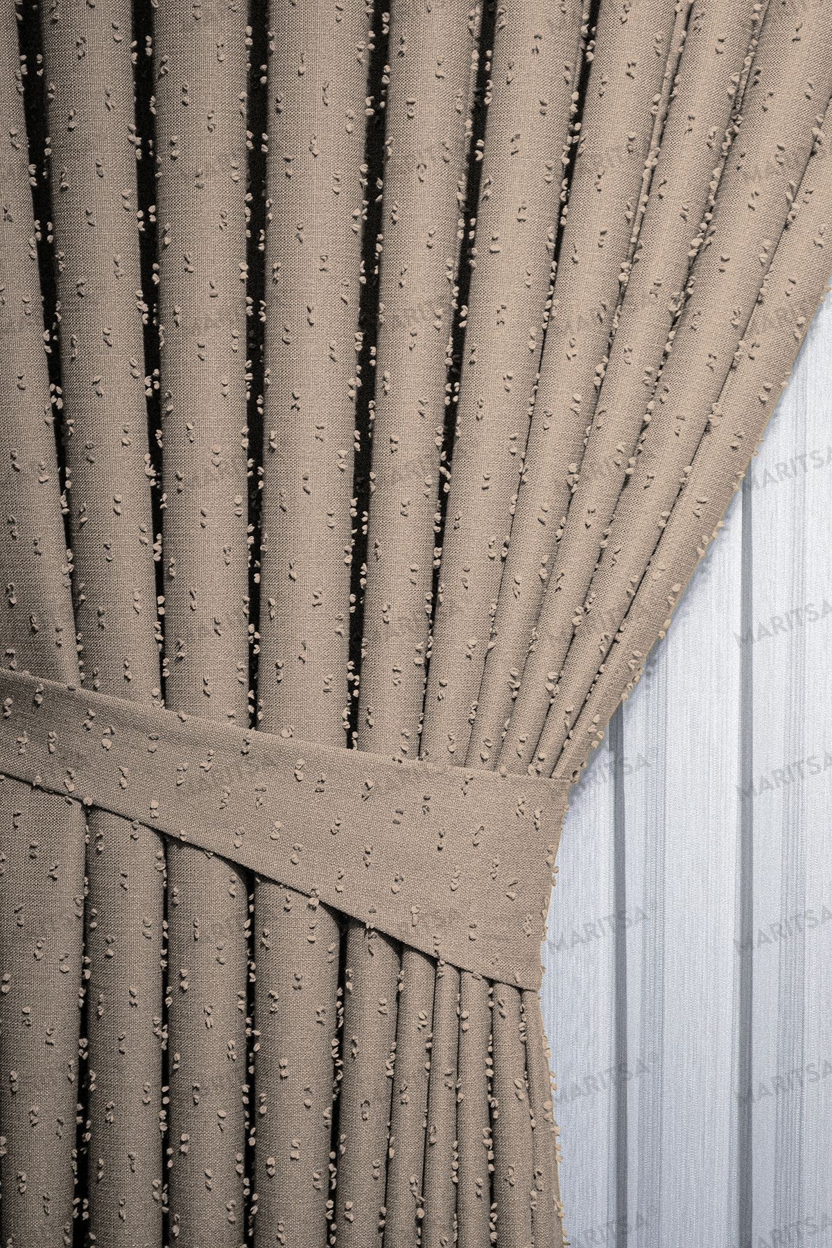 MARİTSA-Linen Series Grammated Background Curtain - Pompom Pattern, Wicker Close Pleat, Single Wing Curtain (1x3) 3