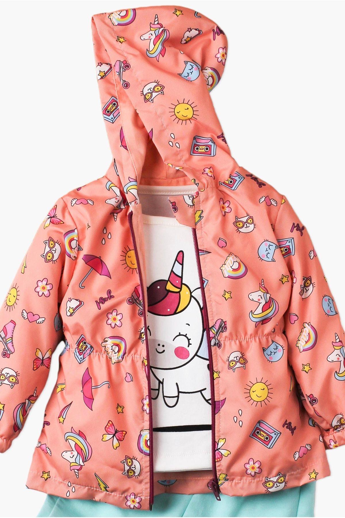 Kidex’s Baby Donet Desenli Kapüşonlu Tatlı Unicorn İçi Pamuklu yağmurluk Bebek Takımı fotoğrafı 4 (önizleme)