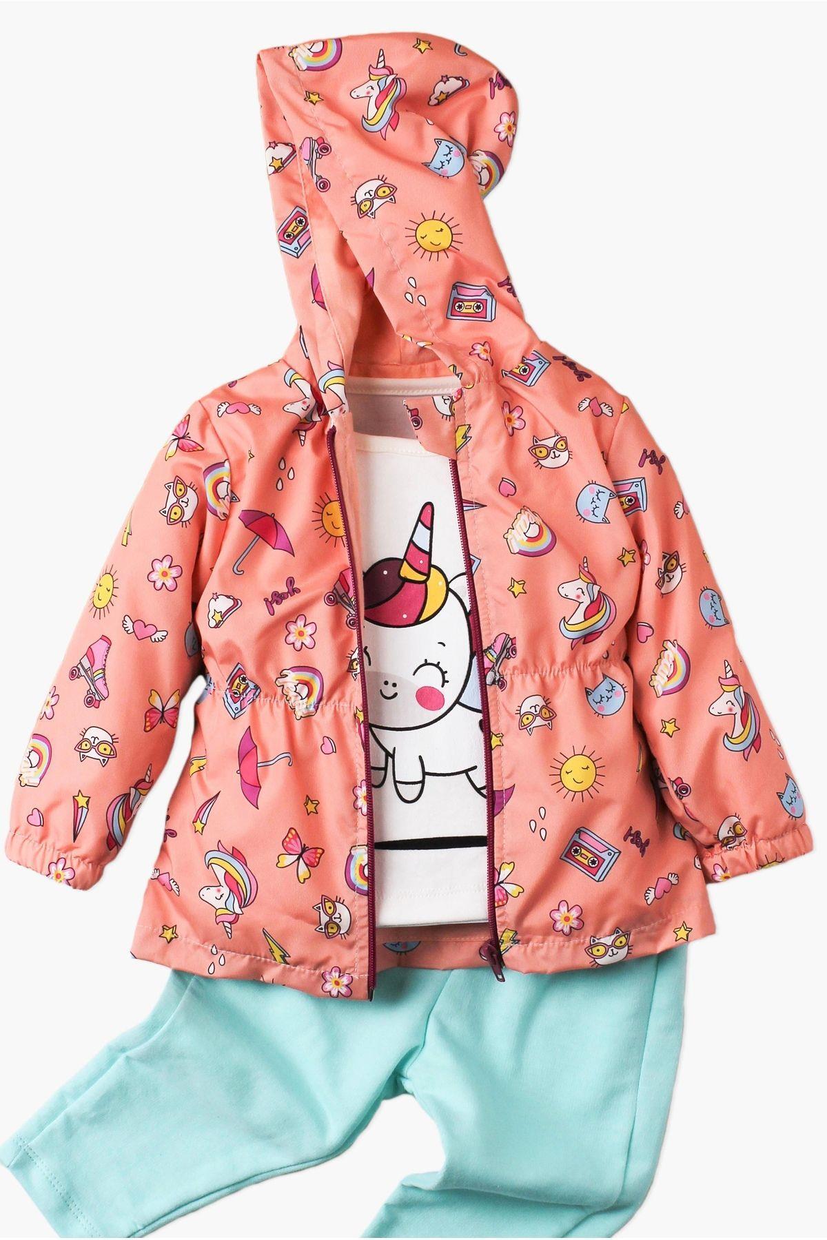 Kidex’s Baby Donet Desenli Kapüşonlu Tatlı Unicorn İçi Pamuklu yağmurluk Bebek Takımı fotoğrafı 2 (önizleme)