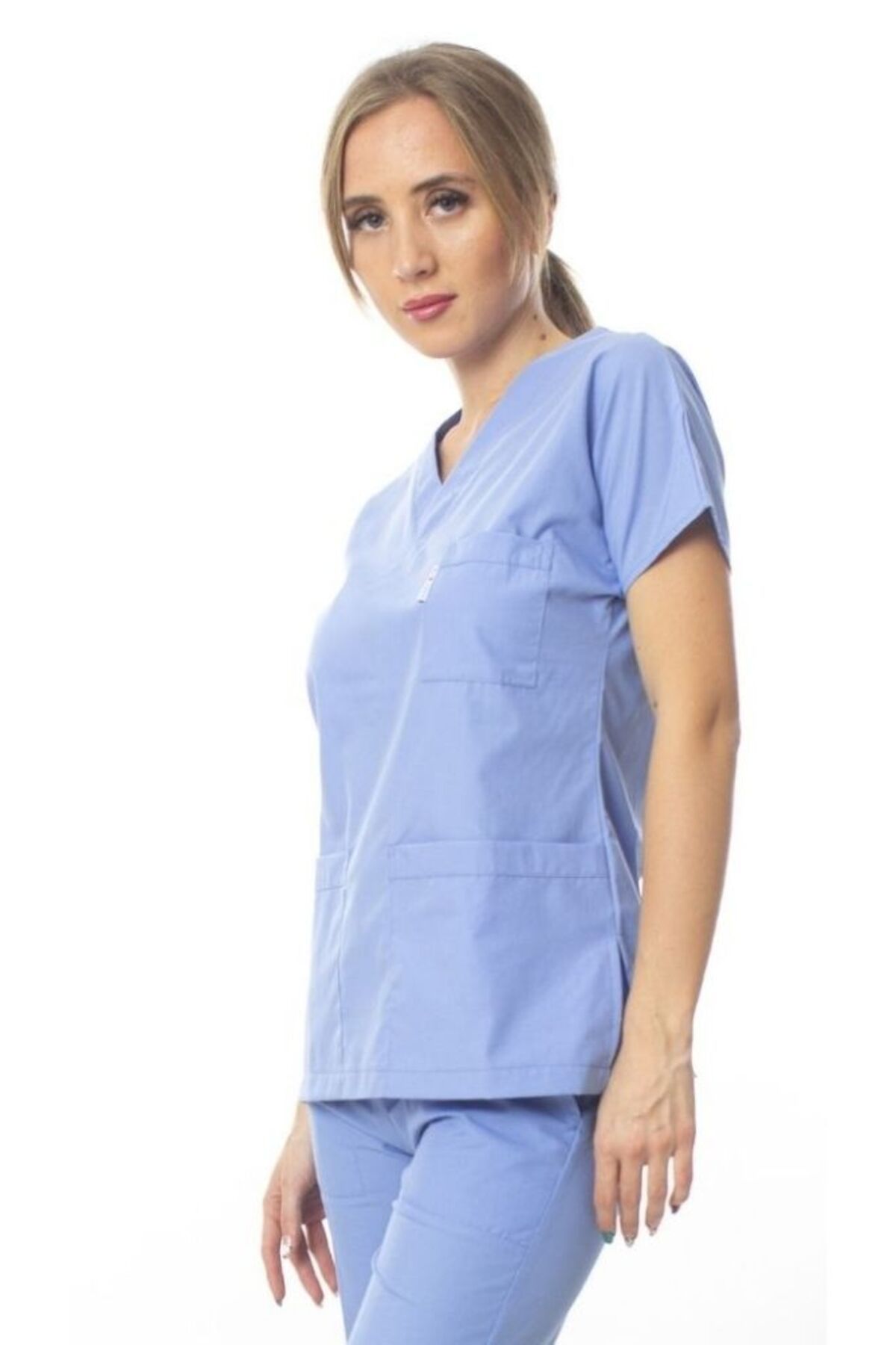 Simirna Üniforma-Chirurgical Asistentă Scrubs Jersey albastru deschis Single Top 3