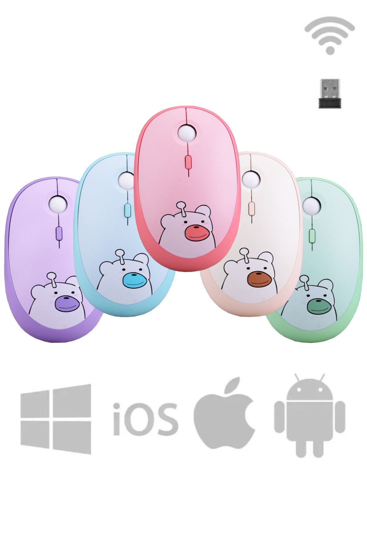 Genel Markalar brkx Distribütör Garantili M2 Hello Bear 2.4G 1600Dpi Sessiz Kablosuz Mouse Mavi Smk-M2 2 Yıl 1