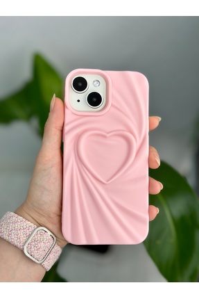 Go Aksesuar Apple Iphone 13 - 14 - 15  Uyumlu 3D Mat Saten Kalp Kabartma Dese...