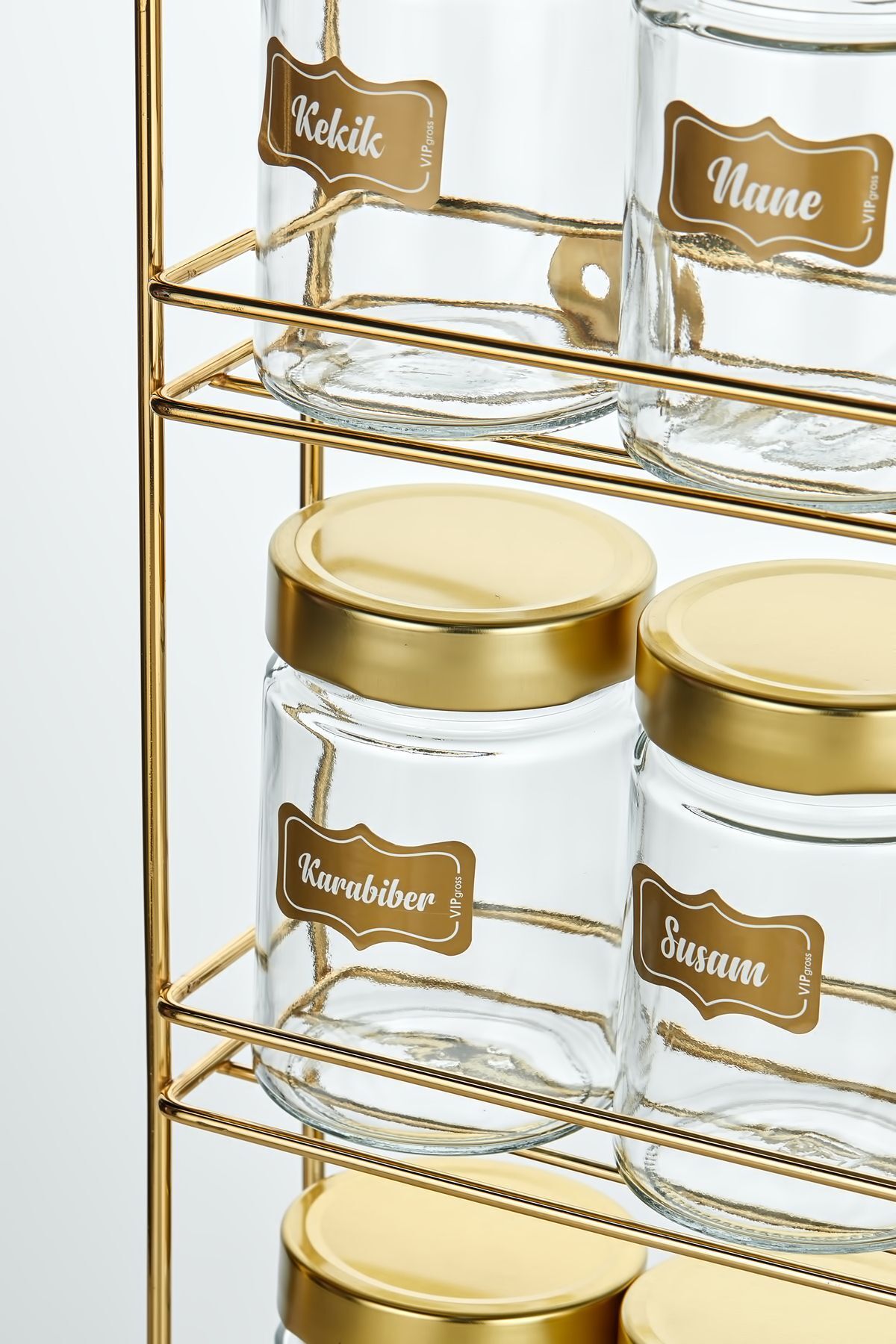 vipgross-15-Piece Round Glass Jar Set with 3-Layer Metal Stand, 3-Layer 15-Piece Spice Jar Set 3