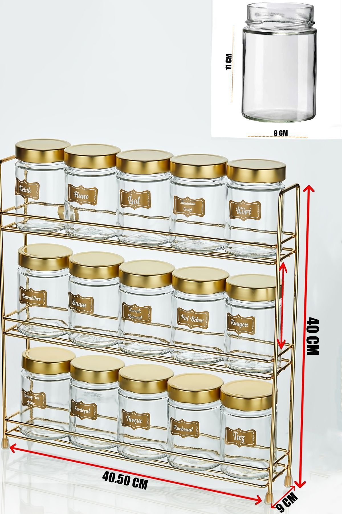 vipgross-15-Piece Round Glass Jar Set with 3-Layer Metal Stand, 3-Layer 15-Piece Spice Jar Set 2