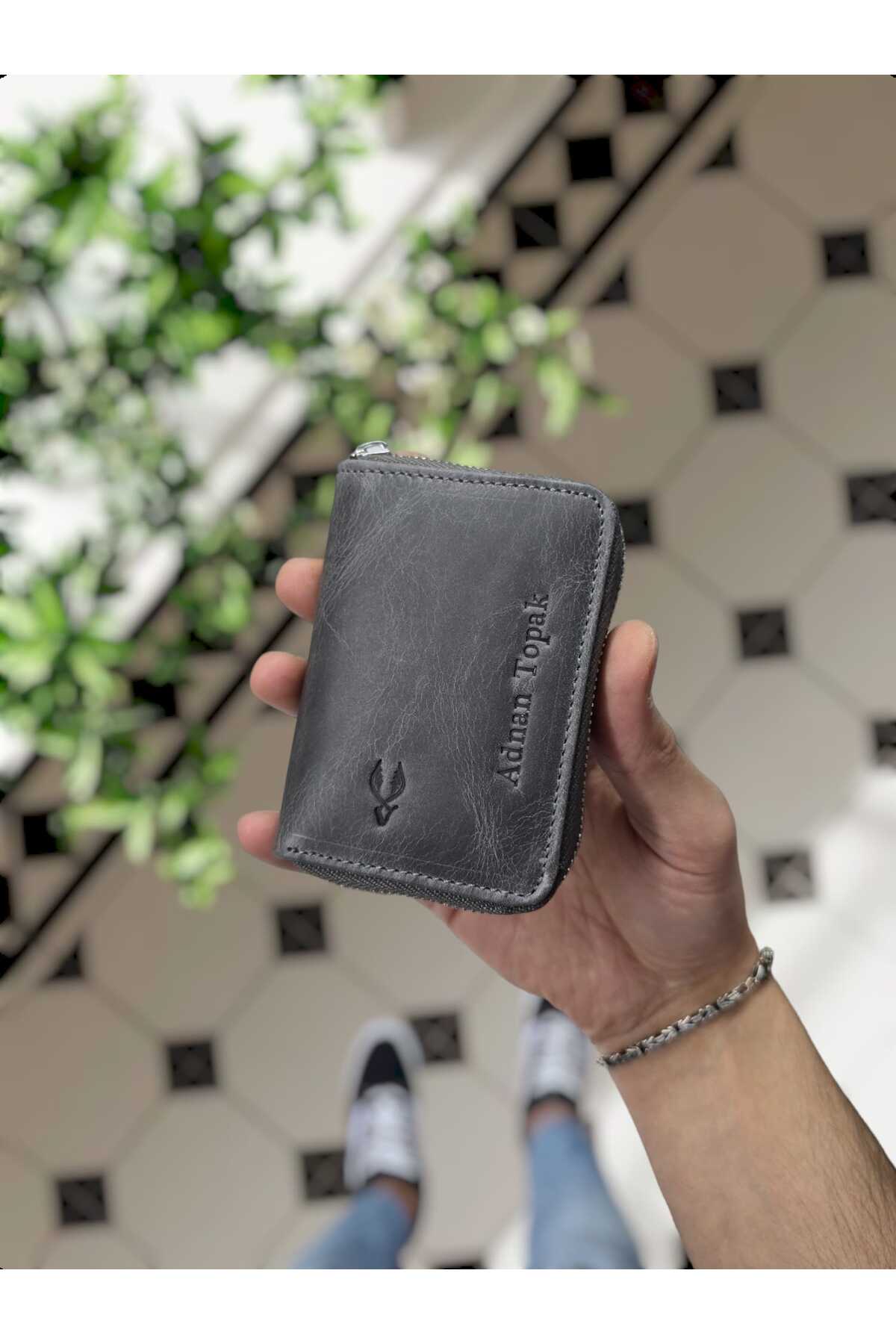 661 Genuine Leather Zipper Accordion Card Holder Model Women Men Use Leather Bag