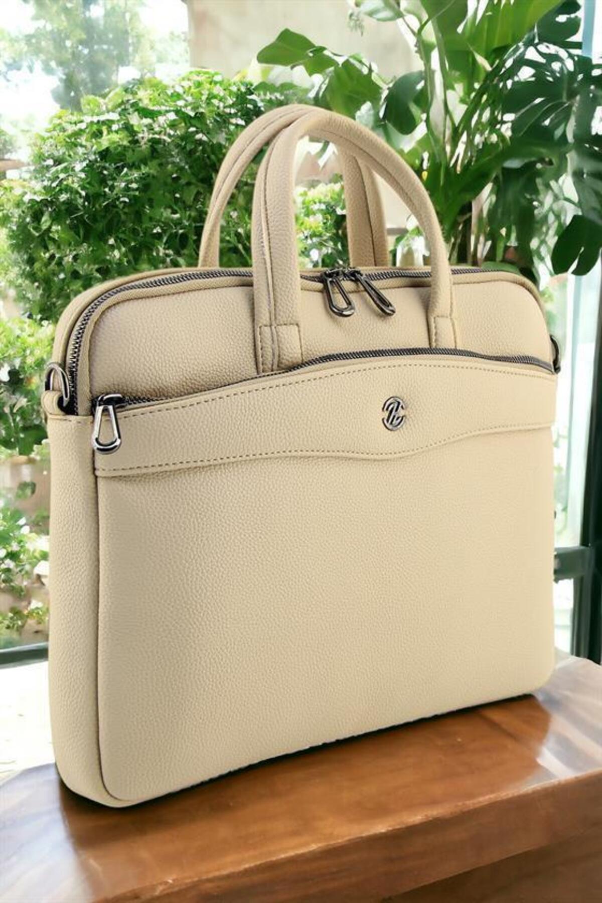 Unisex Bej Macbook Air Pro Uyumlu 13 & 13.3 Inç Evrak Laptop Çantası