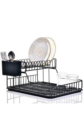 ZENSAN İki Katlı Paslanmaz Siyah Pe Kaplama Modüler Tabaklık/ Bulaşıklık
