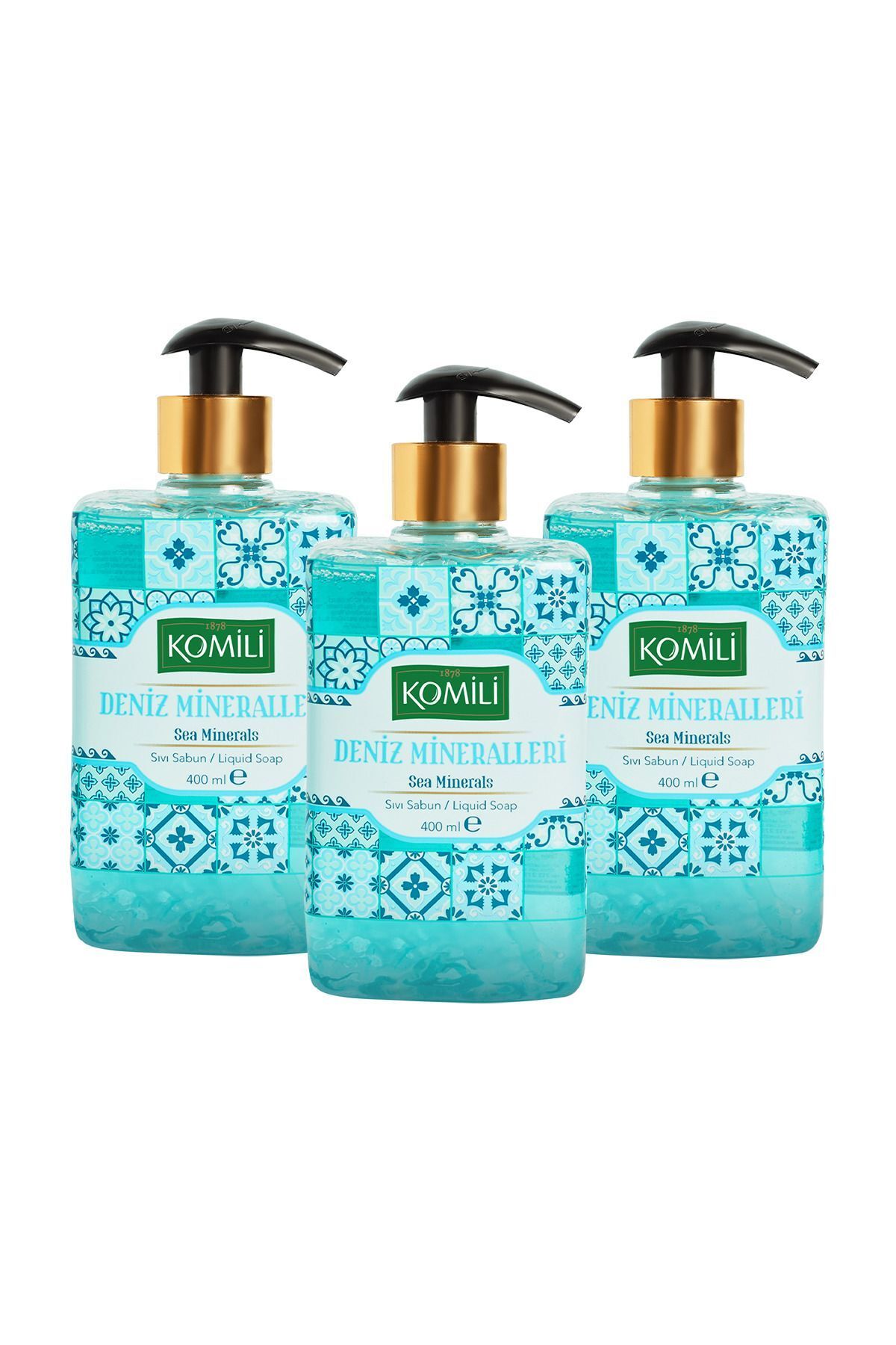 صابون مایع مواد معدنی دریایی ممتاز - تازه معطر - 3 x 400 میلی لیتر Komili