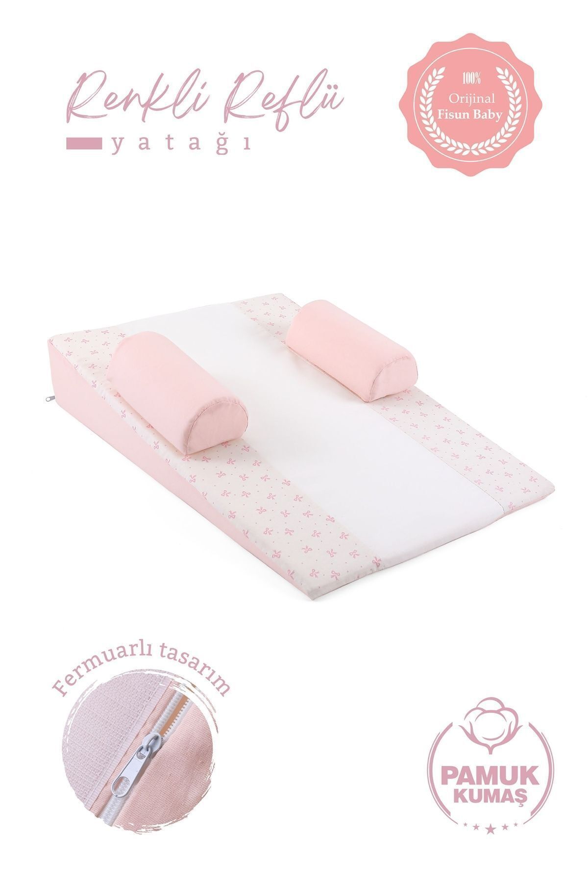 Fisun Baby Bebek Reflü Yatağı (PUDRA-FİYONK) Yıkanabilir Kılıflı, Ortopedik, Ana Kucağı FB.BRY.001