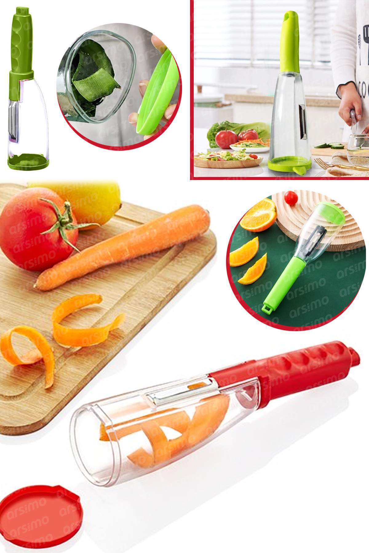 Arsimo Hazneli Spiral Meyve Sebze Doğrayıcı Ve Kabuk Toplayıcı Soyacak Bıçak Rende