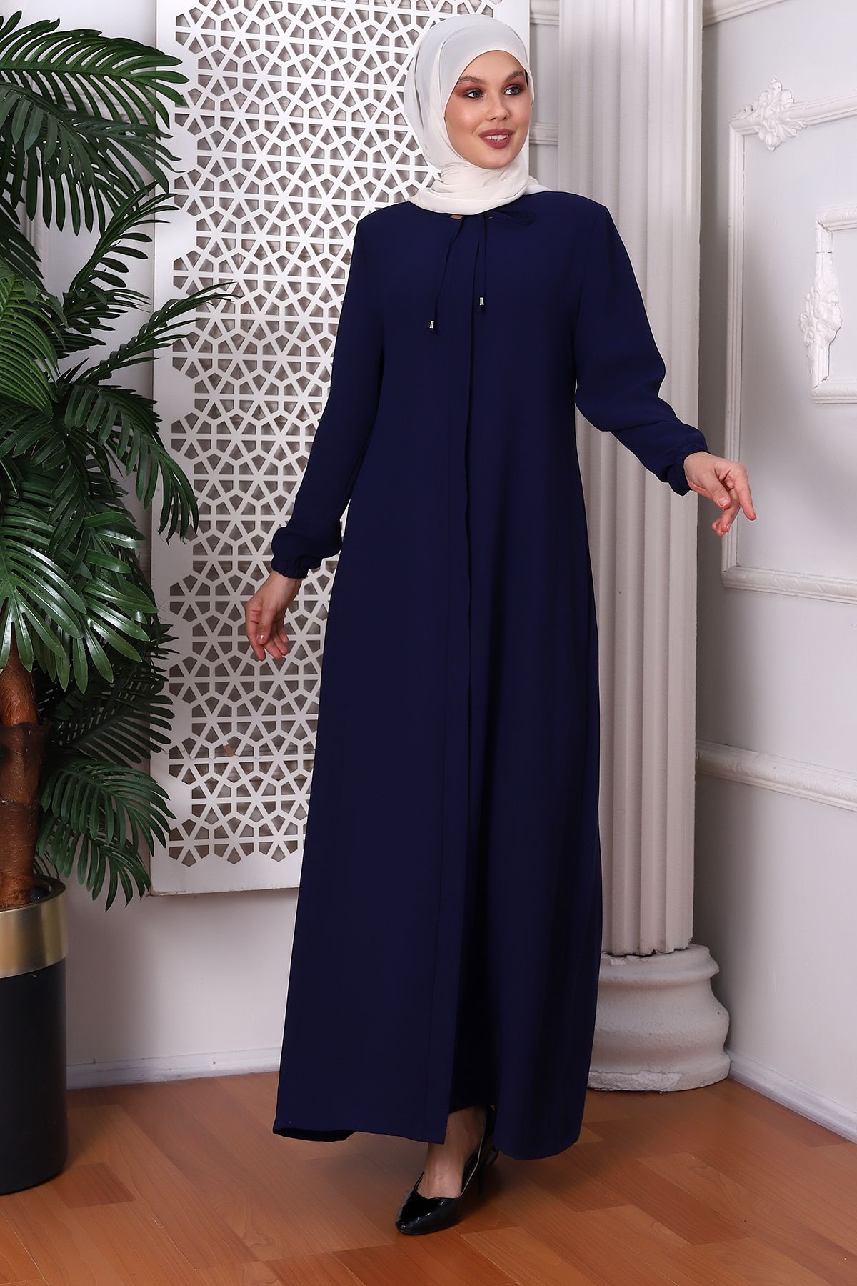 Deep Store Plain Indigo Neck Lace Abaya 9229-22 01.FRC.6977