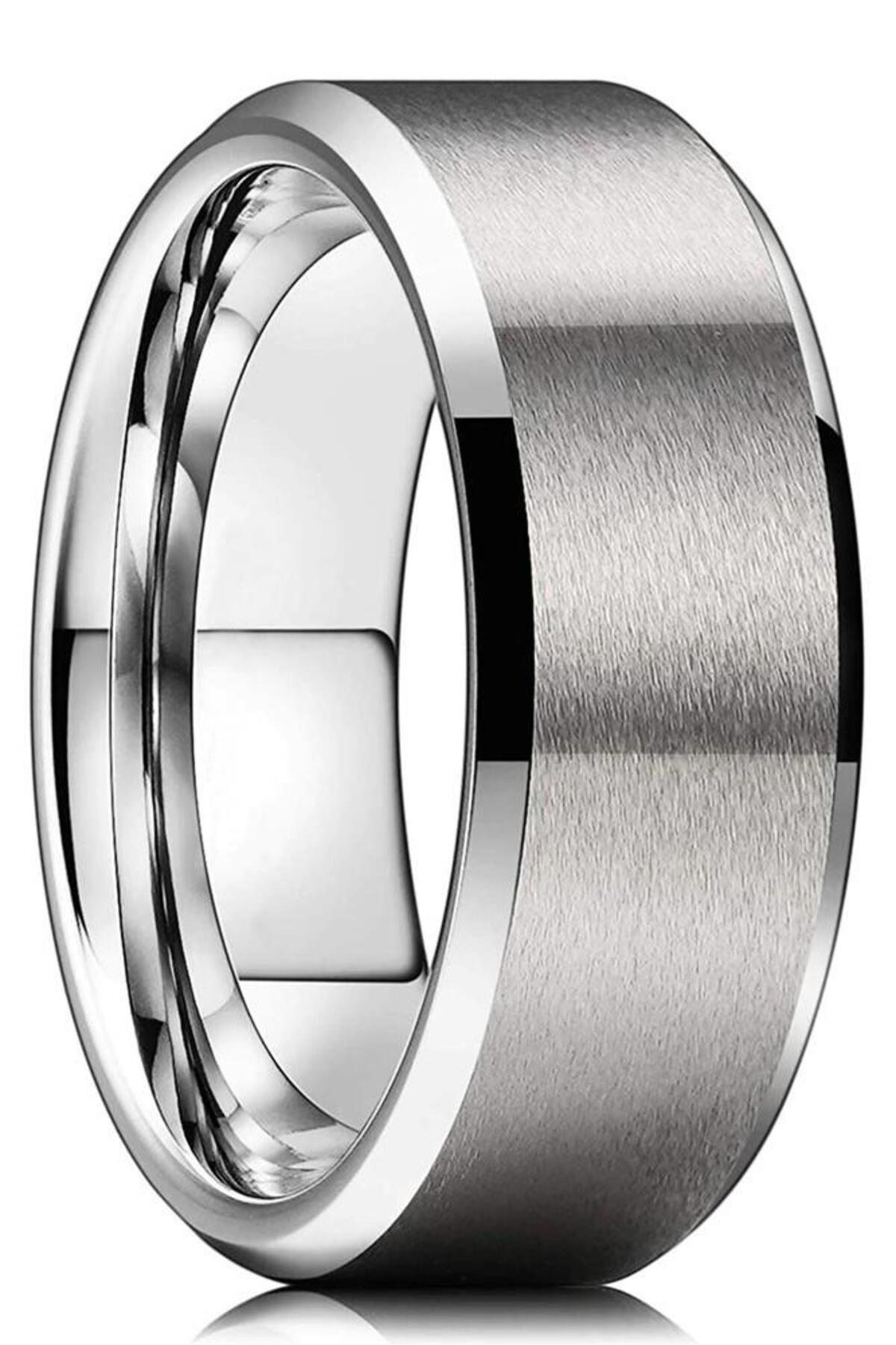 8 Mm Köşeli Düz Model Unisex Kadın Erkek Çelik Alyans Yüzük Cl31