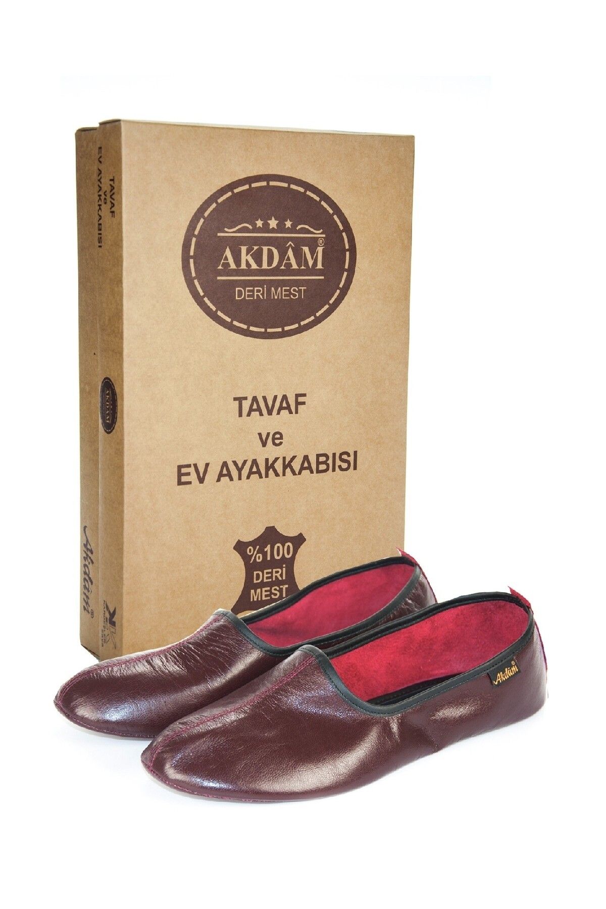 Akdam "%"100 Deri Hac Umre Tavaf Patiği Ve Ev Ayakkabısı Bordo 458732