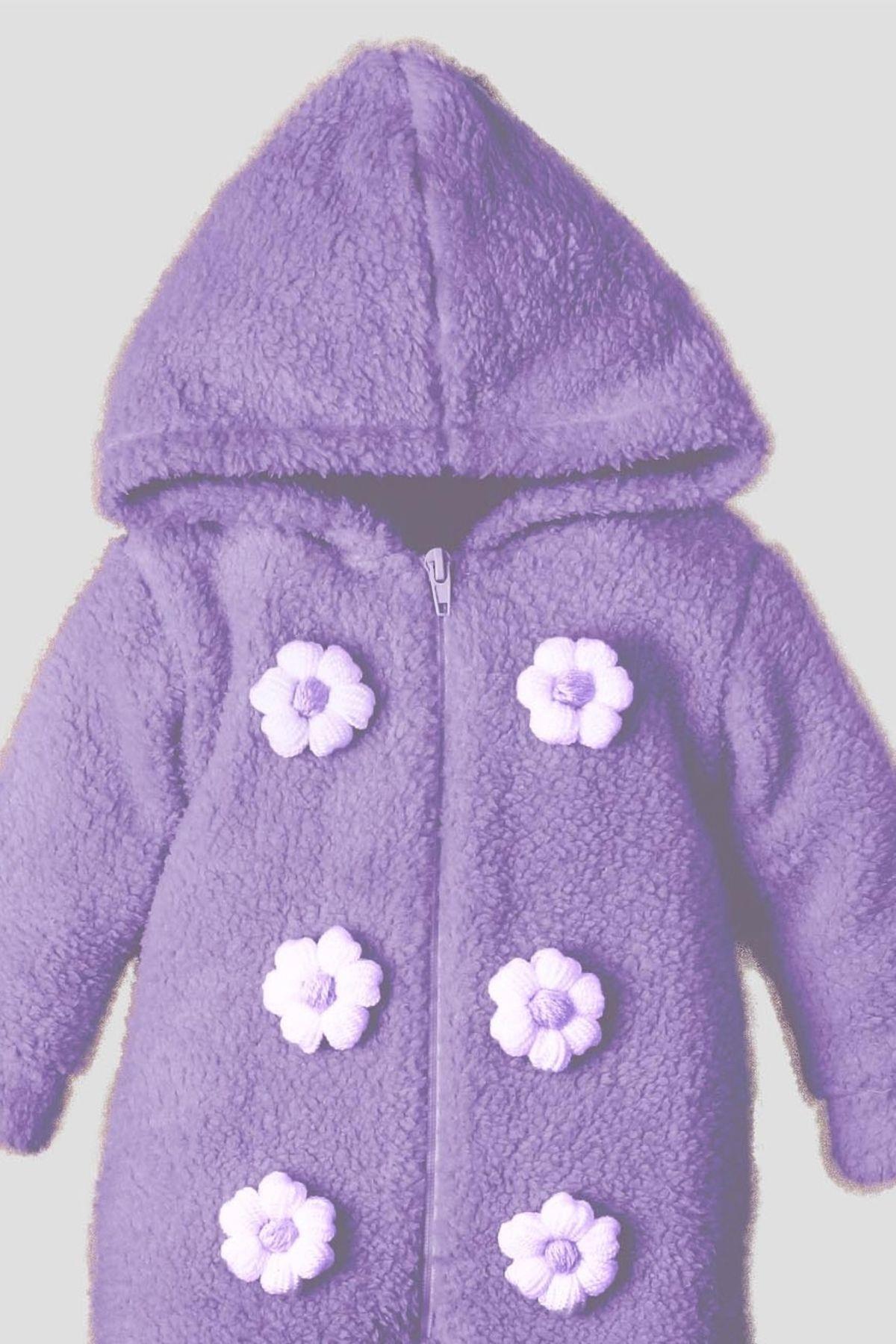 Kidex’s Baby kışlık Tatlı Peluş Pamuklu Bebek Çiçekli Welsoft Kapüşonlu Tulum fotoğrafı 2 (önizleme)