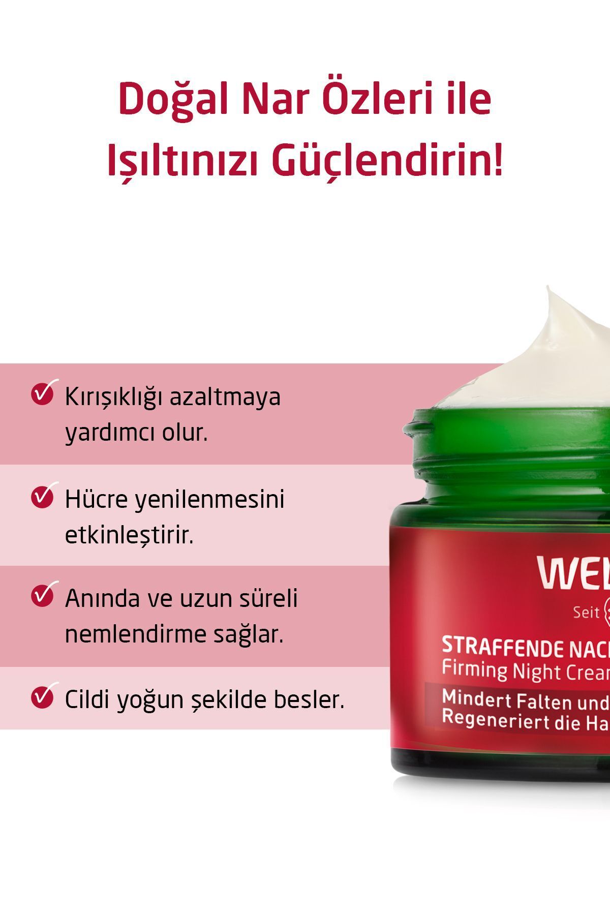 کرم مراقبت شب سفت کننده عصاره ارگانیک پپتید انار و ماکا 40 میلی لیتر Weleda