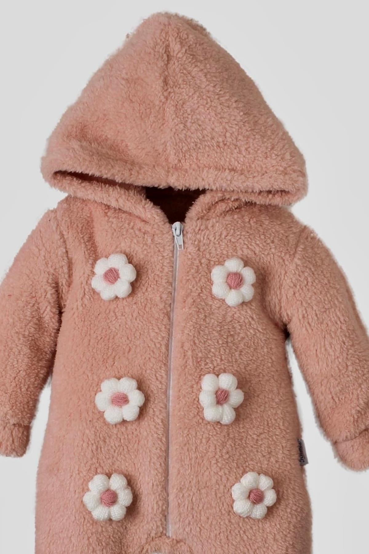 Kidex’s Baby kışlık Tatlı Peluş Pamuklu Bebek Çiçekli Welsoft Kapüşonlu Tulum fotoğrafı 2 (önizleme)